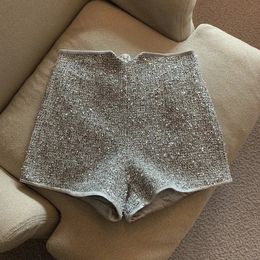 Shorts voor Vrouwen Sexy Hoge Taille Zilveren Pailletten Korte Mujer Y2k Rechte Wijde Pijpen Casual Cargo Pantalones Cortos De 240321