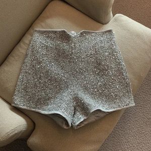 Shorts for Women Sexy High Taille Silver Sequins Short Mujer Y2K rechte breedbeen Casual Cargo Pantalones Cortos de 240329