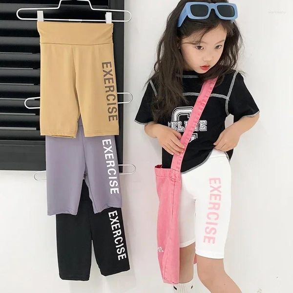 Shorts Filles Adolescents Lettre Imprimer Bas Leggings Enfants Longueur Au Genou Cinq Pantalons Été 2 À 12 Ans Pantalon De Vélo Pour Enfants