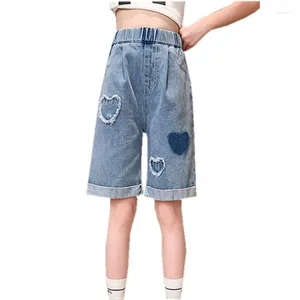 Short en forme de cœur pour filles, couleur unie, jean à la mode, pantalons courts d'été pour enfants de 8 10 12 14 ans, vêtements de Style décontracté