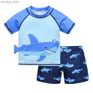 Shorts Honeyzone Baby Boy Swimsuit Set Childrens Swimsuit met UV Protection Shark Print Childrens Swimsuitl2405L2405