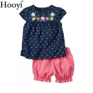 Shorts Hooyi Bloembabymeisjes Kleding Pak Pasgeboren kleding Sets Polka Dot Children T -shirt Hot shorts Zomeroutfit 02 jaar baby