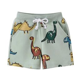 Shorts springmeter 2-7t zomerjongens shorts dinosaurus print slepen babyjongens en meisjes shorts dieren kinderen broeken d240516
