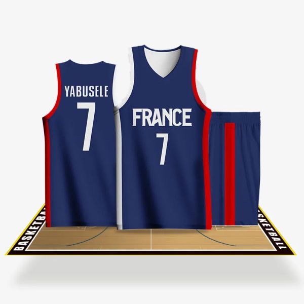 Shorts Kits Kits Basketball Kits for Boys SUBLIMACIÓN COMPLETA FRANCIA FRANCIA Nombre personalizable Jerseys Jerseys Shorts Training Sprauts