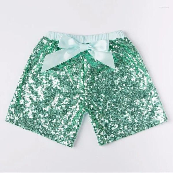 Shorts d'été à paillettes pour filles, 11 couleurs, pantalons courts avec nœud papillon, Boutique en Satin, couleur unie, bonbons, 0-8