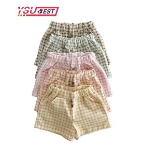 Pantalones cortos de estilo coreano pantalones nuevos pantalones cortos para bebés de verano niños y niñas a cuadrosas descuidadas y transpirables pantalones cortos D240510