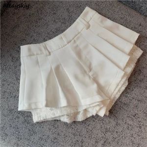 Shorts Kant voor Vrouwen Geplooide Kawaii Tender Hoge Taille Zomer Harajuku Effen Dunne Hotsweet Ropa Mujer Y2k Kleding Allmatch sexy