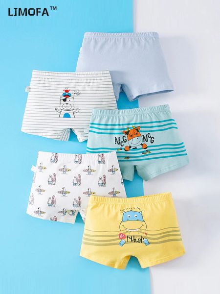 Shorts ljmofa 5pcs / set garçons boxer sous-vêtements pour enfants shorts de bébé bande dessin animé hippopothe short de short de coton coton coton b173