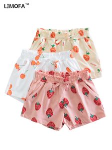 Shorts LJMOFA Été Coton Filles Mignon Enfant Taille Haute Élastique Enfants Pantalon Dessin Animé Fraise Mode Bébé Vêtements D345 230412