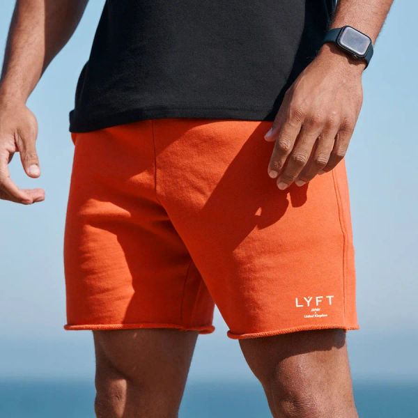 Shorts lyft orange solide coton doux coton ourlet plissé les shorts masculins de la course à la course décontractée de basket-ball en vrac
