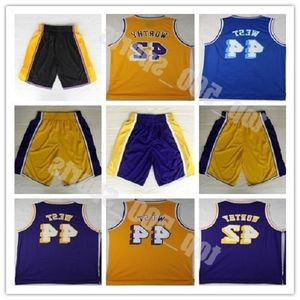 Shorts Men Jersey 42 Artest Worthy 44 Jerry West Chamberlain Rodman Nick van Exel Yellow Blue Shirts