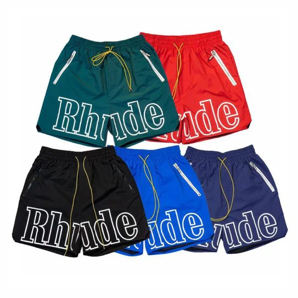 Shorts Short de créateur Rhude pour hommes, été, séchage rapide, maille respirante, cordon de serrage, vêtements de plage, ample, Sport, respire librement, moins de monde, respire librement