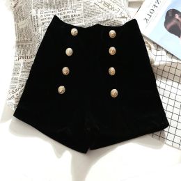 Shorts MUMUZI femmes printemps et automne short en velours taille haute tous les boutons assortis pantalon court noir lâche 2xl bas short chaud 2023