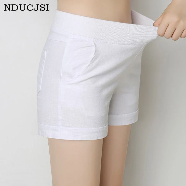 Shorts NDUCJSI été femmes short en coton ample noir blanc couleur unie taille élastique dames lin extensible