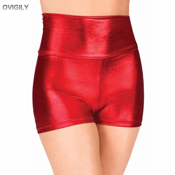 Shorts OVIGILY adultes or métallique short de danse Spandex taille haute short femmes noir short de gymnastique entraînement Shorts Performance