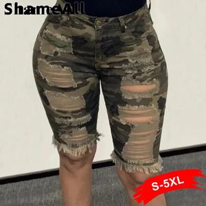 Shorts Plus Size Streetwear Gescheurde Skinny Camouflage Jeans Shorts 5XL Bodycon Workout Hardloopshorts Dames Holografische Biker Bermuda's