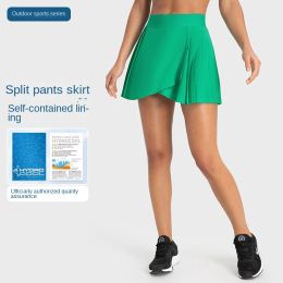 Shorts Jupe de pantalon de sport fendue à séchage rapide avec plis, short de sport anti-éblouissement, jupe de tennis pour femme 2023, auto-doublée, âge réduit, N