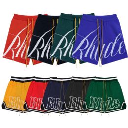 Shorts rhude mannen ademende strand shorts mannen vrouwen casual mesh track ademende oversized rhude shorts taille drawing shorts gratis shippi