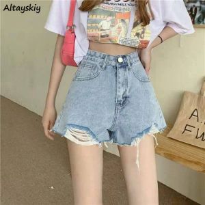 Shorts S5XL Denim Shorts Dames Gescheurd Zomer Hotsweet Mode Wijde pijpen Gewassen Casual Studenten Y2k Allmatch Hipster Ulzzang Hoge taille