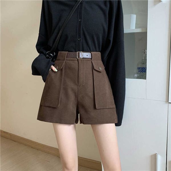 Shorts S5XL Shorts femmes taille haute laine tempérament automne hiver bureau dame ample Allmatch jambe large Vintage rétro confortable offre spéciale L230