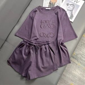 shorts Set Women Designer Tracksuit Femme Two Piece Set Loewwoe Nouvelle broderie brillante Logo Purple de haute qualité à manches courtes à manches courtes