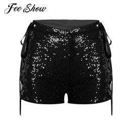 Shorts Sexy Rave Shorts Hip Hop Jazz Kostüme Pailletten Shorts Damen Mode Side Laceup Pole Dance Shorts Club Party Festival Kleidung