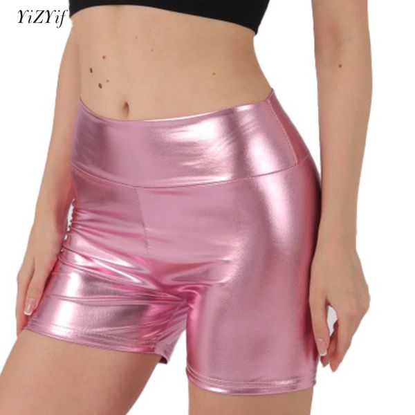 Shorts Sexy solide brillant Micro Shorts femmes pôle danse métallique butin Shorts pantalons chauds dames Cheerleading Disco Rave fête Clubwear