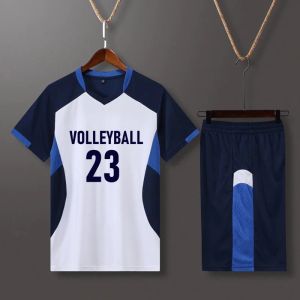 Shorts korte mouw volleybal uniform mannen volleybal shirt pocket shorts kit training slijtage volleybal jersey hardloop set track pak