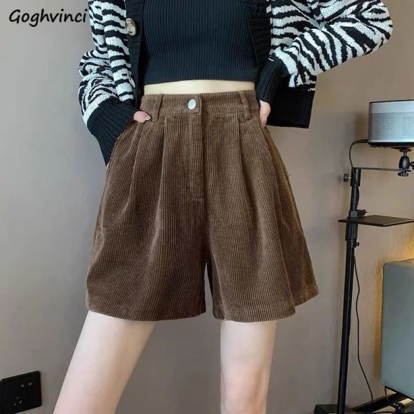 Shorts Shorts femmes jambe large velours côtelé taille haute automne collège nouveau Vintage fille Harajuku élégant Street Wear Hipster Femme Y2k chaud