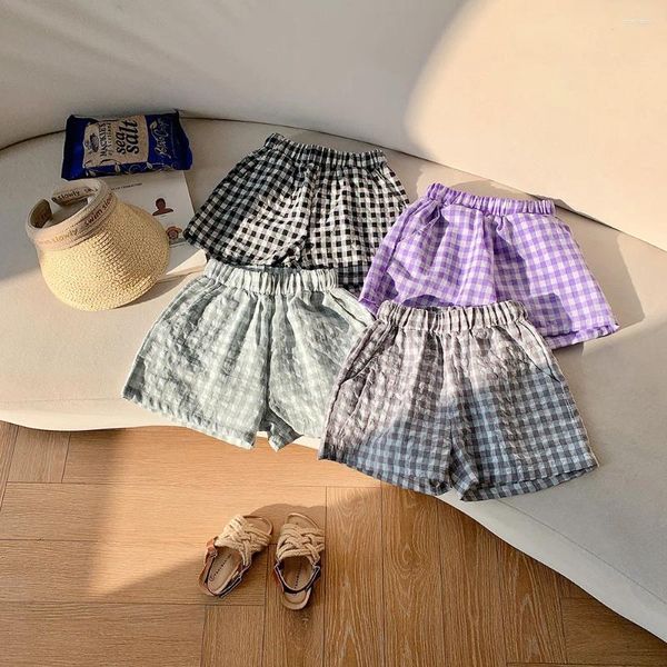 Pantalones cortos Corea del Sur Ropa para niños Pantalones para niñas Verano Europa y América Plaid Baby Beach