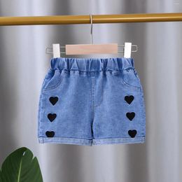 Short d'été en jean brodé de dessin animé pour petites filles, pantalon court décontracté en coton, tenue quotidienne en Denim