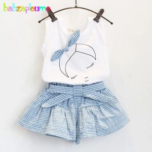 Shorts zomer babymeisjes kleding peuter kleding vest+shorts 2pcs set kinderen meisjes kostuum 07 jaar baby outfits kidwear bc1152