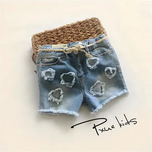 Shorts Summer Fashion Kids Girls Jeans Couleur solide simple cinquième pantalon pour le denim en détresse 2-7Y