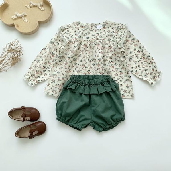 Shorts été filles enfant en bas âge vêtements mode enfants enfants volants couleur unie pain pantalons courts Bloomers vert Vetement BebeShorts