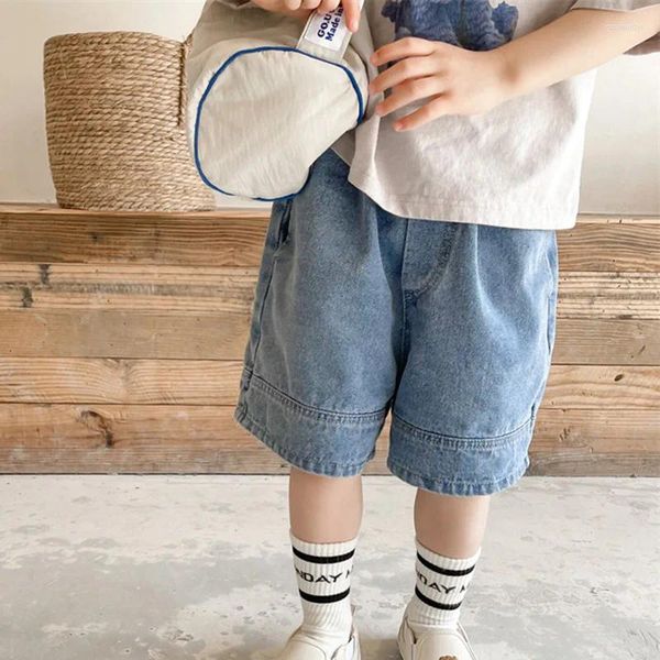 Shorts d'été pour enfants de 1 à 6 ans, poches mignonnes, Denim bleu/noir, pantalons d'attente élastiques, jambes larges