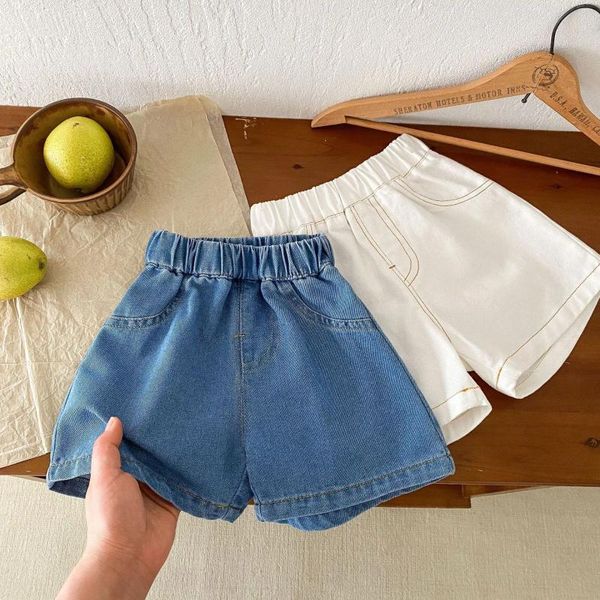 Pantalones cortos de verano niños para niños niñas denim sólido coreano 1-5 años niños niños pequeños pantalón corto jeans de algodón