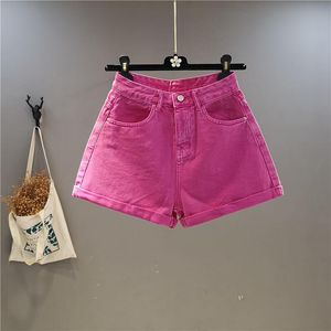Shorts Summer Rose Pink Denim Shorts Dames Nieuwe snoepkleur Wideleg gekrulde dunne jeans hot broek mode dames sexy gele bodems