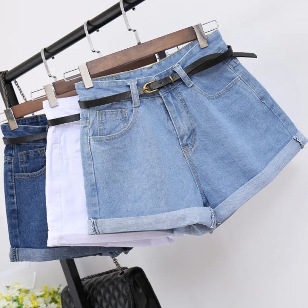 Short d'été en jean taille haute pour femme, vêtement court en coton, jambes amples, pantalon large, butin, Denim, nouvelle collection 2023