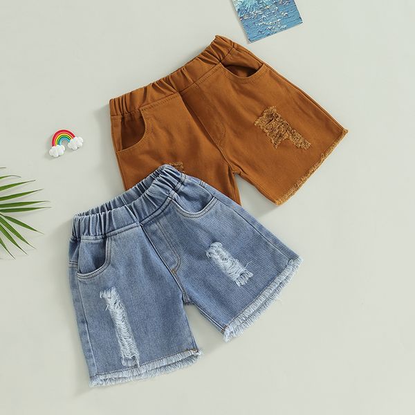 Short enfant en bas âge bébé garçons filles Denim enfant été taille élastique déchiré Jean avec poches enfants 230626