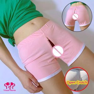 Pantalones cortos de mujer al aire libre pantalones abiertos de la entrepierna mini pantalones cortos calientes calientes invisibles clubes cortos club cortos pantalones de gimnasio