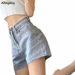 Shorts Femmes Denim Bleu Taille Haute Été Casual Bas Butt Fly Lâche Large Jambe Dentelle Tout-Match Streetwear A-ligne Coréen Chic G3pS #