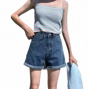 Shorts Femmes Denim Shorts Femmes Taille Haute Noir Eté Blanc Lâche A-Line Ropa Mujer d5Nk #