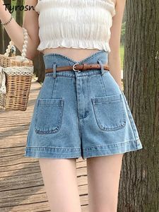 Shorts Women Fashion Simple Solid Design Loose S-5XL Leisure Denim Elegant Basic Koreaanse stijl Summer All-match zakken Studenten 240418