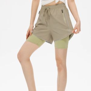 Shorts de protection pour femmes, Double couche, Boxer de course aérobique, Yoga, Fitness, vêtements de sport pour filles, taille élastique