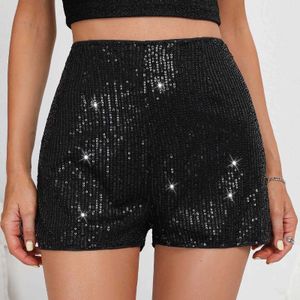 Shorts dames kralen ultradunne passende hot pants pailletten solide mid-rise sexy rechte been shorts hoge taille korte straatkleding p230530