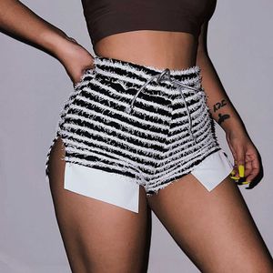 Shorts d'été pour femmes extra larges bandes de texture sexy brossées short taille haute femmes à la mode casual vêtements de rue à la maison P230530