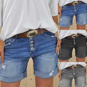 Shorts Dames Zomer Denim Shorts Sexy Gescheurde Gat Knop Jeans Shorts Dames Plus Size Normale korte broek