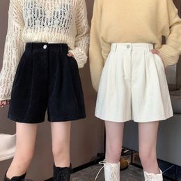 Shorts Femmes à grande jambe en velours côtelé haute taille automne-automne vintage girl harajuku street street wear hipster femme y2k 240407