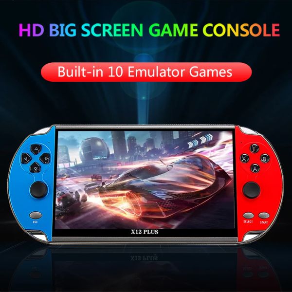 Shorts X7/x12 Plus Console de jeu portable avec écran HD de 4,3/5,1/7,1 pouces, lecteur audio-vidéo portable, jeu classique, 10 000 jeux gratuits intégrés