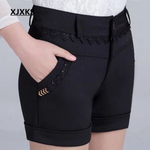 Shorts XJXKS Dames Kort Nieuw 2023 Lente Zomer Herfst Winter Middleage Basic Oversize S5XL Effen Shorts Elastische Hoge Taille